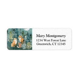 Étiquette Fox Family Forest Pleine lune Snow Adresse de reto