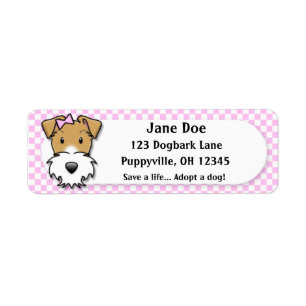 Étiquette Fox Terrier rose de fil de guingan de Kawaii