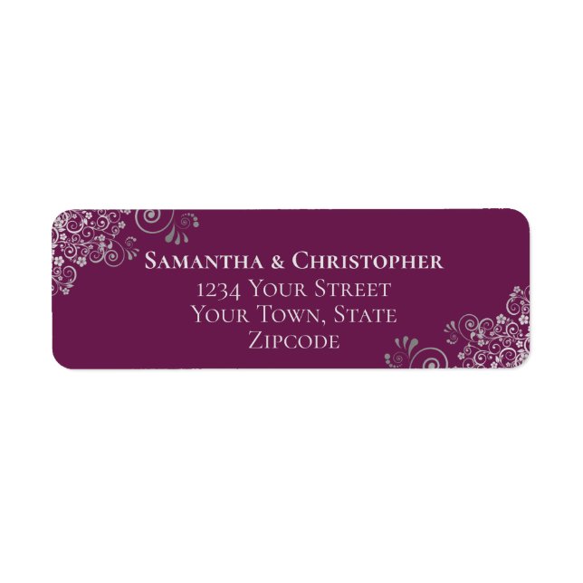 Étiquette Fractions d'argent Cassis Purple Mariage Adresse d (Devant)