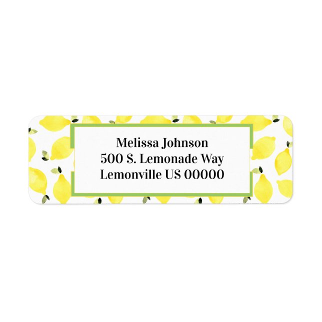 Étiquette Fraîchement Motif citron clair d'été + vert (Devant)