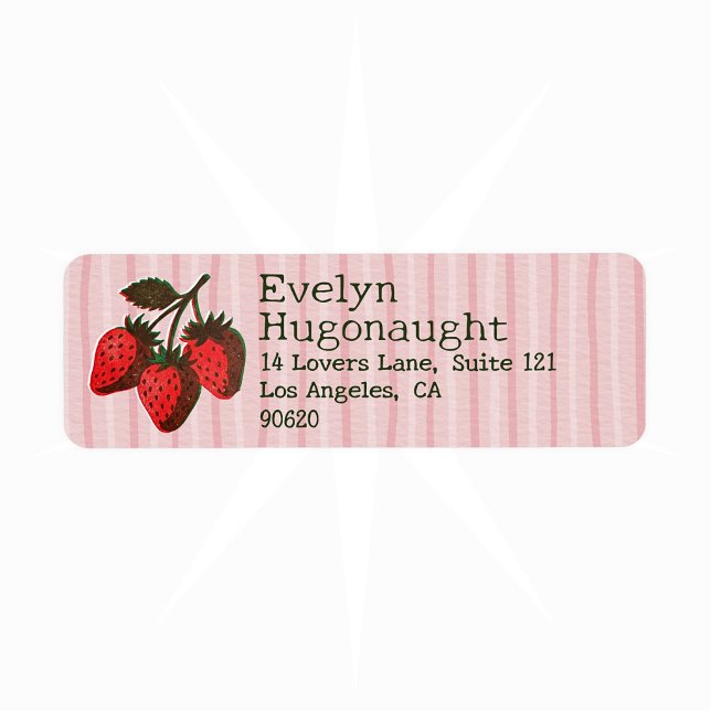 Étiquette Fraises roses rouges et rayures Nom long tendance (Créateur téléchargé)