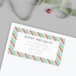 Étiquette Frappes de Noël | Adresse de retour colorée modern<br><div class="desc">Magnifique, mignonne diagonale bonbons à bande de motif retour d'adresse label dans des tons frappants de rouge, vert, bleu et rose dans un style moderne, "scandi"scandinave design style. Ce étiquette polyvalent correspond à nos cartes de fin de année à rayures de bonbons et peut être personnalisé avec votre propre salutation...</div>