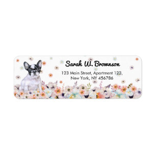 Étiquette French Bulldog porte des lunettes dans les fleurs