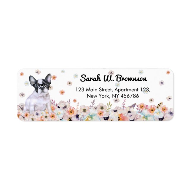 Étiquette French Bulldog porte des lunettes dans les fleurs (Devant)