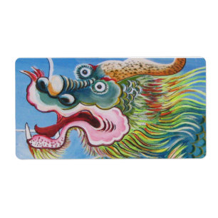 Étiquette Fresque chinoise Foo Dog / Lion Guardian