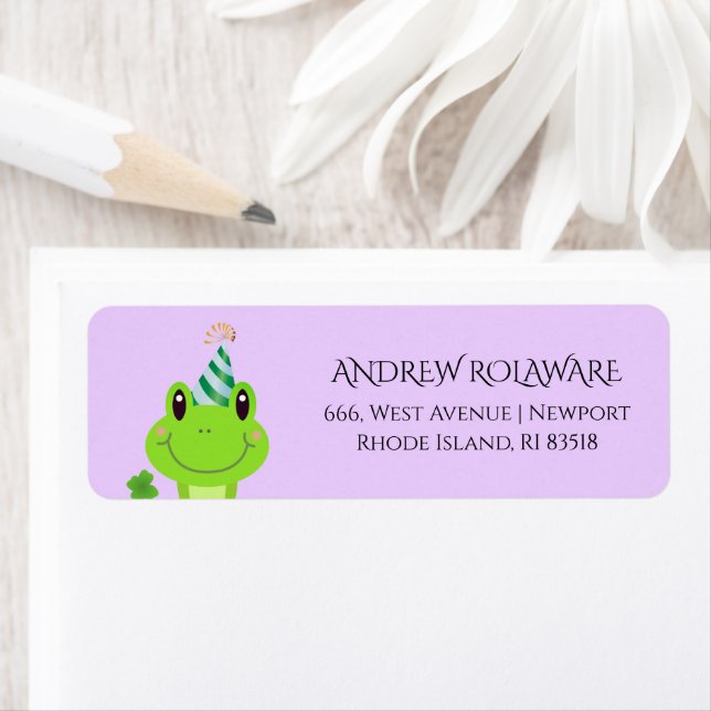Étiquette Frog Clover Adresse de retour Lilac (En situation)