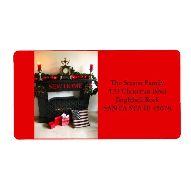 Étiquette From our new address Christmas Fireplace (Devant)