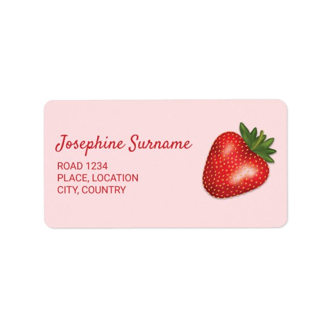 Étiquette Fruit de fraise rouge sur fond rose avec texte per (Devant)
