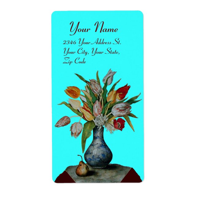 Étiquette FRUITS DE SAISON -TULIPS bleu turquase (Devant)