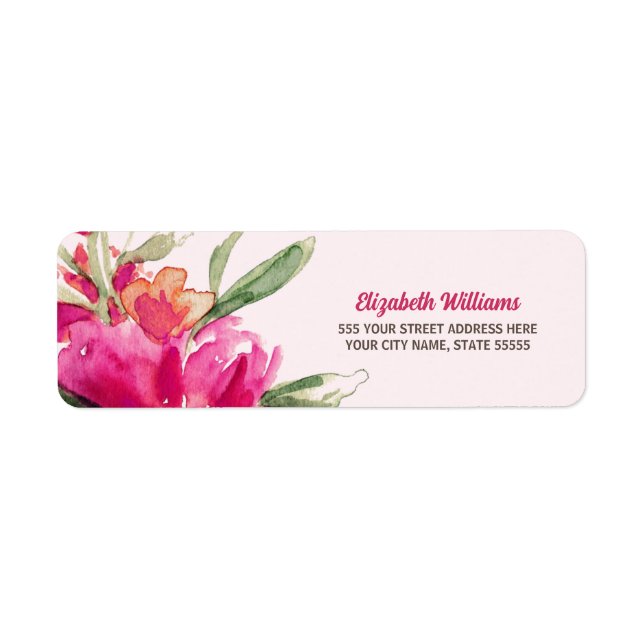 Étiquette Fuchsia Aquarelle Floral Retourner l'adresse Étiqu (Devant)