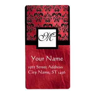 ÉTIQUETTE FUCHSIA BLACK RED SILK DAMASK, MONOGRAM CARRÉ