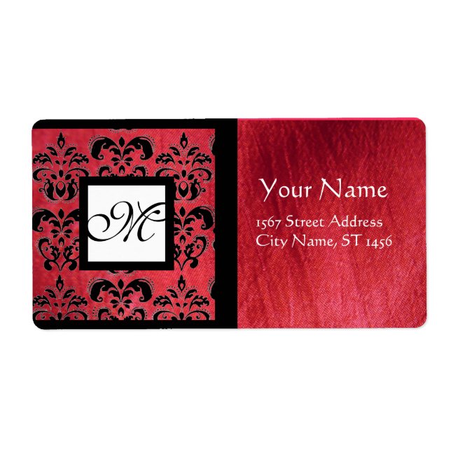 ÉTIQUETTE FUCHSIA BLACK RED SILK DAMASK, MONOGRAM CARRÉ (Devant)