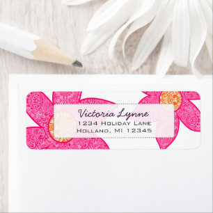 Étiquette Fuchsia Coral Gray Flowers Return Address Label