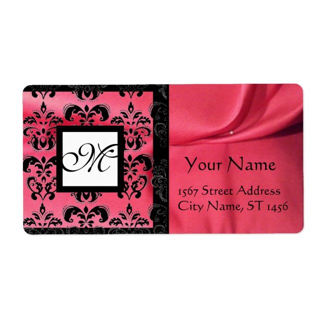 ÉTIQUETTE FUCHSIA ROSE NOIRE DOMMASQUE DE SOIE, MONOGRAMME C (Devant)