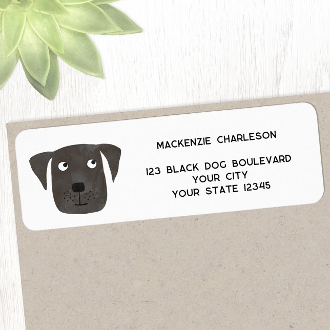 Étiquette Fun Black Dog Personalized Return Address (Fun black dog watercolor whimsical return address personalized sticker labels)