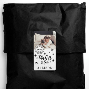 Étiquette Fun Black Script Personnalisé Nom Photo Cadeau pou