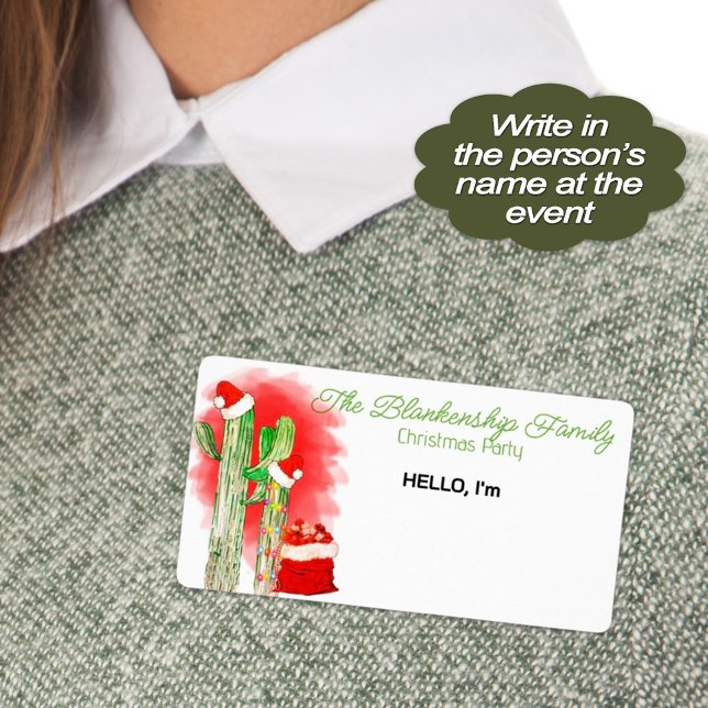 Étiquette Fun Christmas Cactus Papier Étiquette No (Shout HOWDY as you call out guests with their personal name tags at your awesome southwestern event)