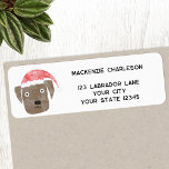 Étiquette Fun Christmas Dog Adresse de retour personnalisée<br><div class="desc">Un adorable tableau aquarelle d'un chien brun dans un chapeau de Noël. Parfait pour les amoureux des animaux. Art original de Nic Squirrell. Modifiez le nom et l'adresse pour customiser.</div>