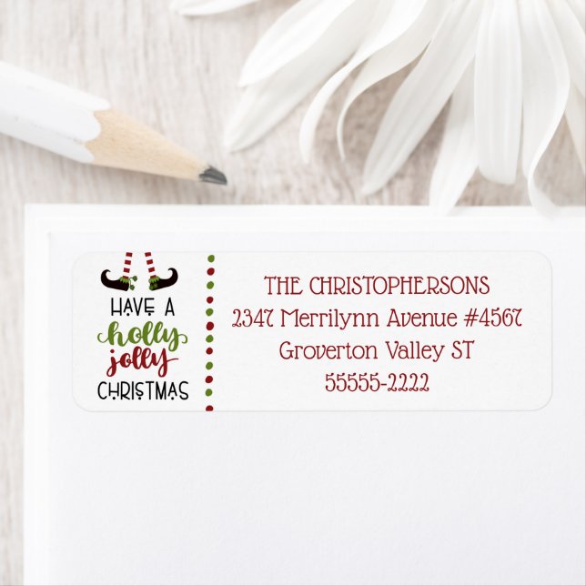 Étiquette Fun Elf Legs HOLLY JOLLY CHRISTMAS (En situation)