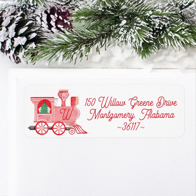 Étiquette Fun rose Vintage Train Noël Arbre (Fun Pink Vintage Train Christmas Tree Delivery White Label)