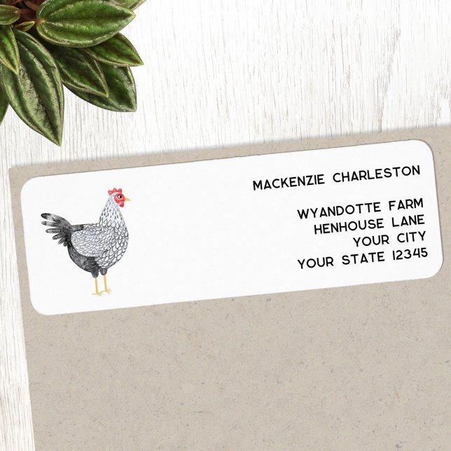 Étiquette Fun Wyandotte Poulet Aquarelle Adresse de retour (Fun Wyandotte chicken hen personalized custom text return address label)