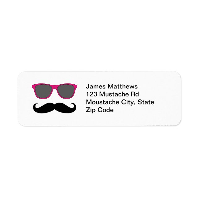 Étiquette Funky Black Mustache et lunettes de soleil Adresse (Devant)