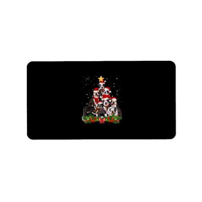 Étiquette Funny Boston Terrier Chien cadeau de Noël Arbre (Devant)