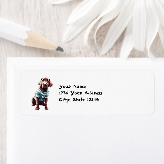 Étiquette Funny Chocolate Lab en Sweat de Noël Adresse (En situation)