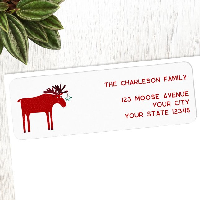 Étiquette Funny Moose Holiday Adresse de retour (Fun moose or elk holiday return address label)