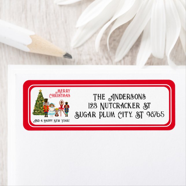 Étiquette Funny Nutcracker Famille de cinq Noël rouge (En situation)