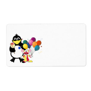 Étiquette Funny penguin & clown cartoon
