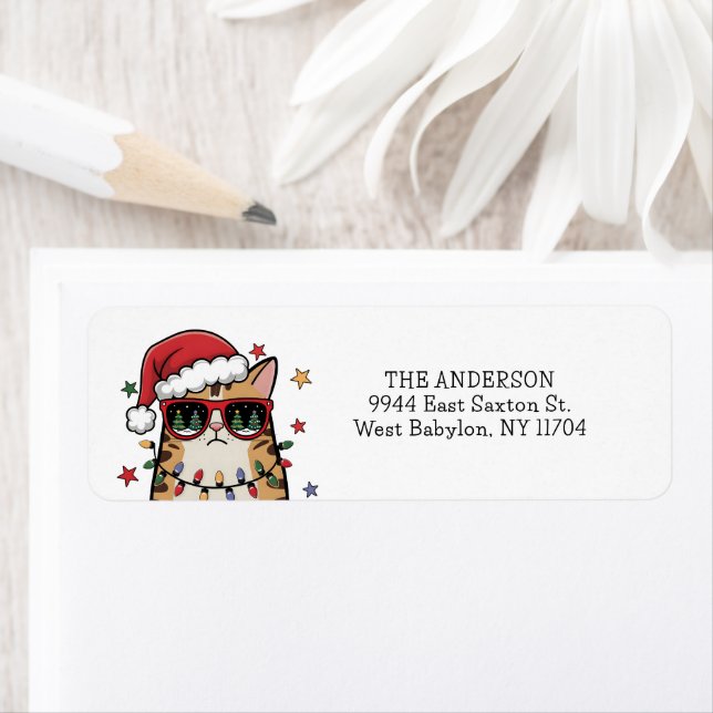 Étiquette Funny Santa Cat  Return Address Label (En situation)