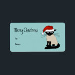 Étiquette Funny Siamese Père Noël Christmas Holiday Tags cad<br><div class="desc">Drôle Chat de Noël À & De Tags Cadeaux. Chat siamois portant un chapeau de Père Noël. Ces étiquettes d'autocollants de kitty grouchy sont amusants pour tous vos cadeaux de vacances.</div>