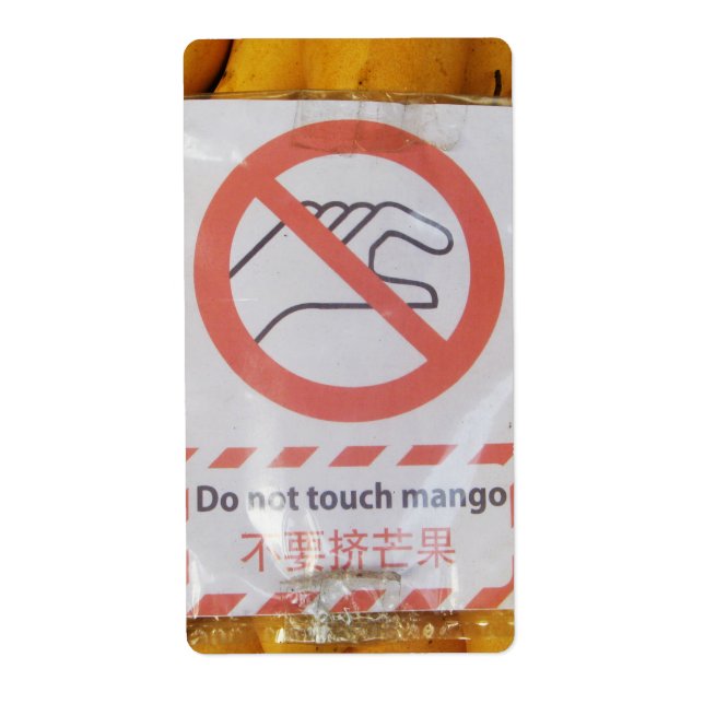 Étiquette Funny Sign 'Do not touch mango' (Devant)