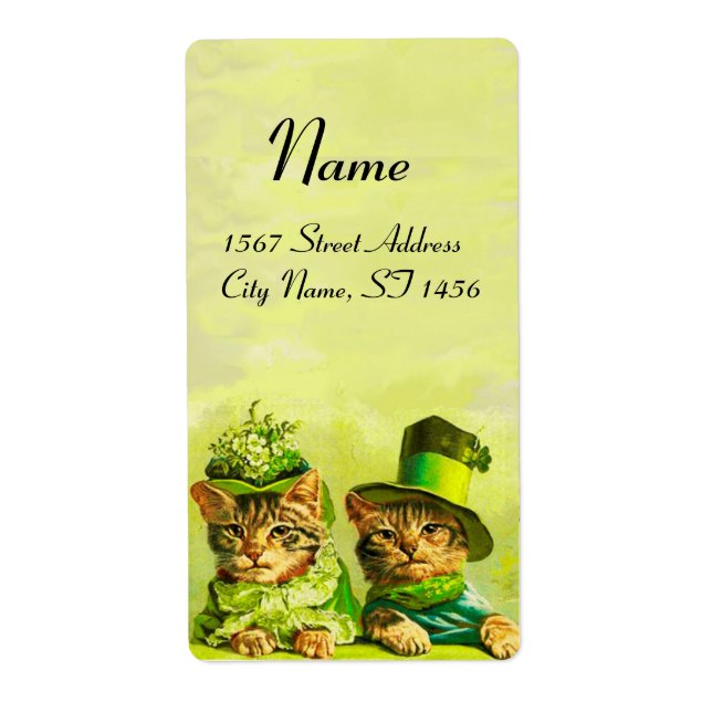 ÉTIQUETTE FUNNY VIEILLE MODE ST PATRICK'S DAME CATS (Devant)