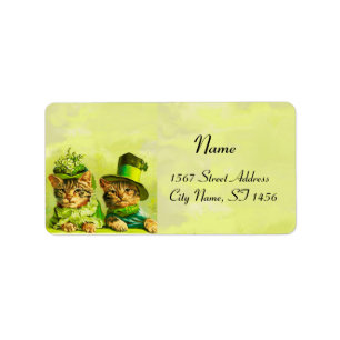 ÉTIQUETTE FUNNY VIEILLE MODE ST PATRICK'S DAME CATS