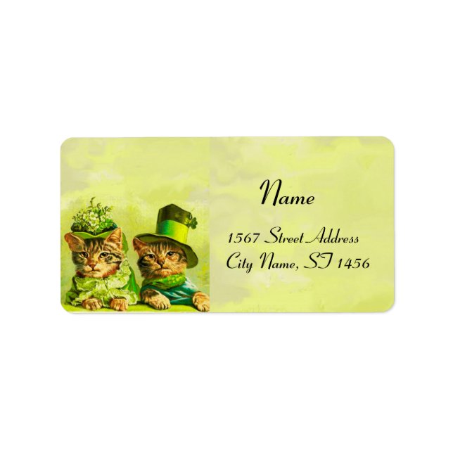 ÉTIQUETTE FUNNY VIEILLE MODE ST PATRICK'S DAME CATS (Devant)