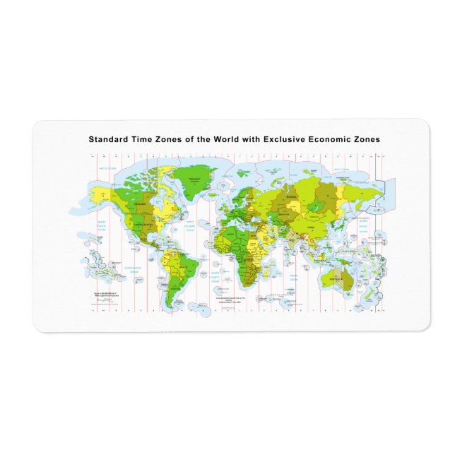 Étiquette Fuseaux horaires standard du monde et zones économ (Devant)