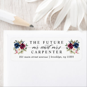 Étiquette Futur M. Mme Marine Bleu Bourgogne Mariage floral