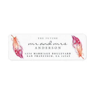 Étiquette Futur M. Mme Pink Feather Mariage Adresse de retou