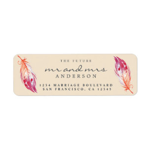 Étiquette Futur M. Mme Pink Feather Mariage Adresse de retou