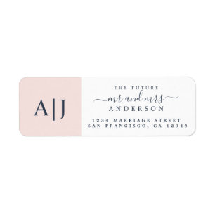 Étiquette Futur M. Mme Pink Monogram Mariage Adresse de reto
