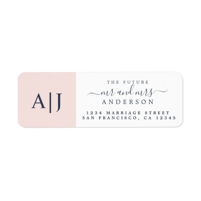 Étiquette Futur M. Mme Pink Monogram Mariage Adresse de reto (Devant)