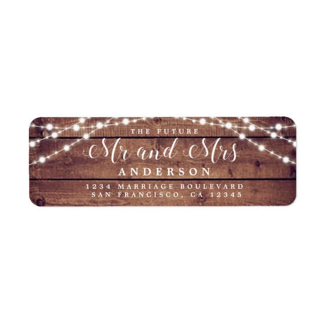 Étiquette Futur M. Mme Rustic Lights Mariage Adresse de reto (Devant)