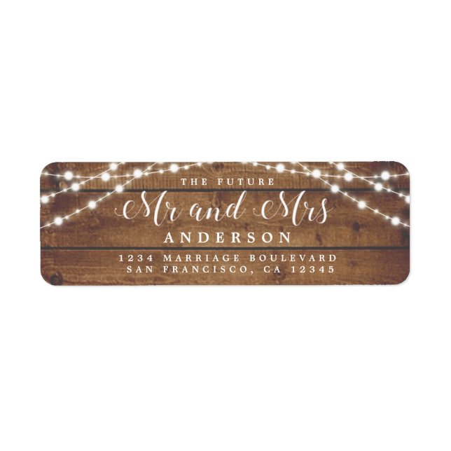 Étiquette Futur M. Mme Rustic Lights Mariage Adresse de reto (Devant)
