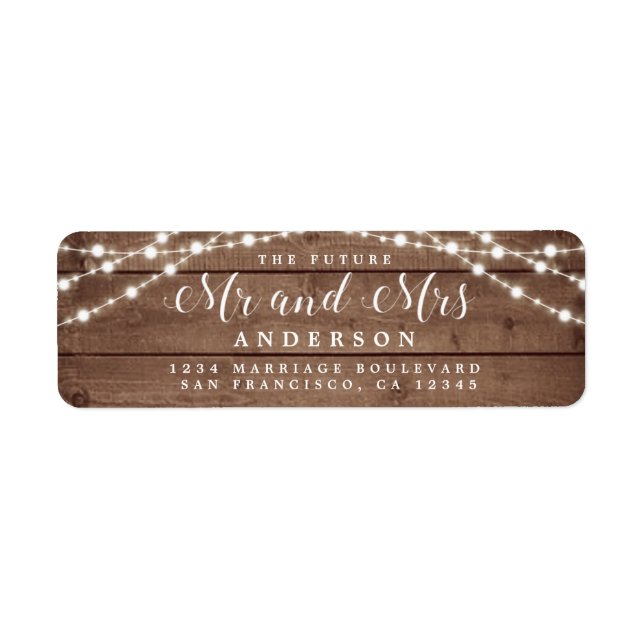Étiquette Futur M. Mme Rustic Lights Mariage Adresse de reto (Devant)