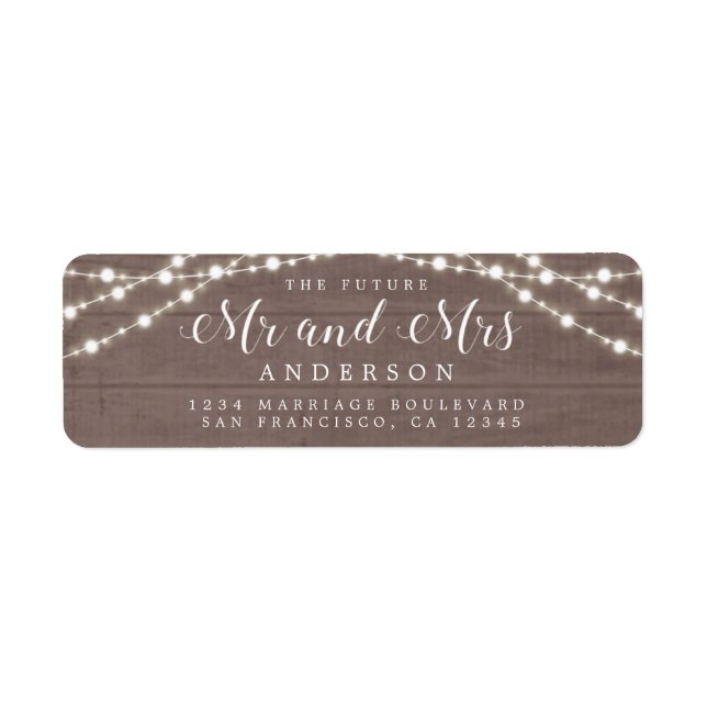 Étiquette Futur M. Mme Rustic Lights Mariage Retour Adresse (Devant)