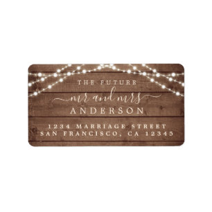 Étiquette Futur M. Mme Rustic Wood Lights Mariage Adresse