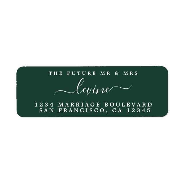Étiquette Futur M. Mme Script Mariage Dark Green (Devant)