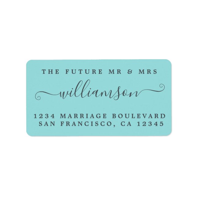 Étiquette Futur M. Mme Turquoise Mariage Retour Adresse Lab (Devant)